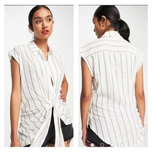 River Island tie front short sleeved shirt in green stripe